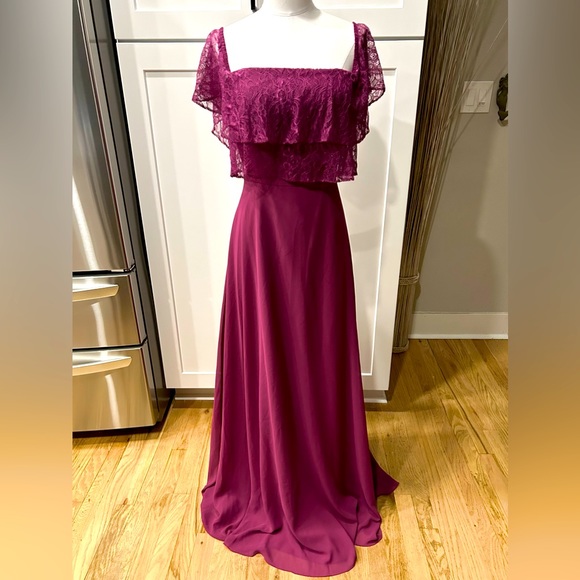 NWT Jasmine Off Shoulder Lace Layered Top Back Zip Maxi Dress - Picture 3 of 12